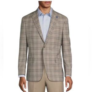 Hart Schaffner Marx Tan/Blue Windowpane Sport Coat - size 44R - Like New